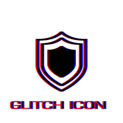 Shield icon flat. Simple pictogram - Glitch effect. Vector illustration symbol