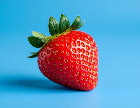 strawberries on blue background, red strawberry, fresh bery