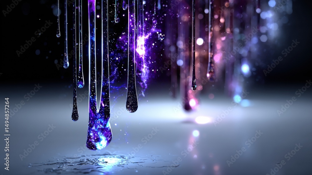 Aufkleber dripping cosmic liquid with nebula inside, showcasing innovation and futuristic technology in abstra