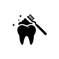 Tooth Icon with Brush Outline for Oral Hygiene