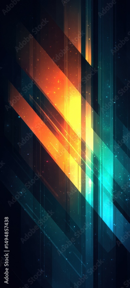 Poster Abstract Geometric Pattern With Orange and Teal Glowing Lines, Representing Modern Technology and Digital Transformation : Generative AI