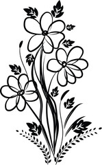 Elegant Black and White Floral Bouquet Illustration