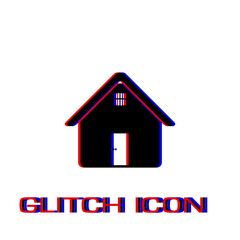 Home icon flat. Simple pictogram - Glitch effect. Vector illustration symbol