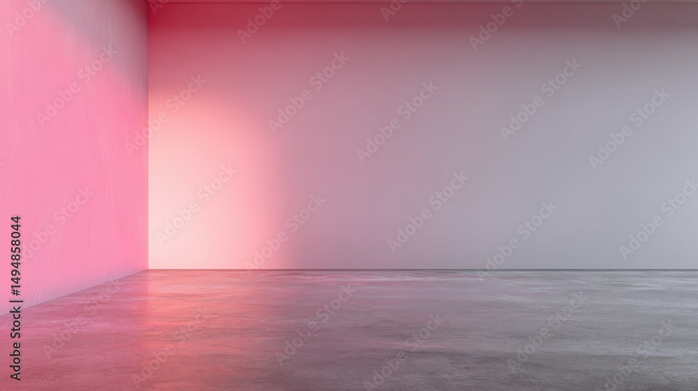 Poster empty room corner with pink and gray walls, representing minimalist design and creative space for pr