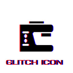 Sewing machine icon flat. Simple pictogram - Glitch effect. Vector illustration symbol