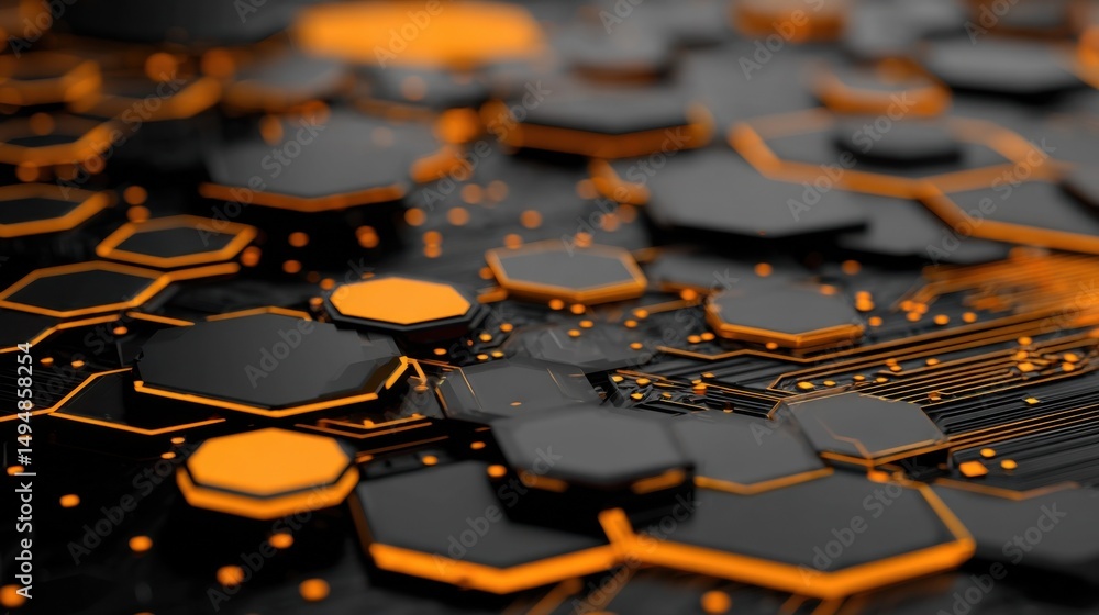Fototapete abstract circuit board with glowing orange lines, illustrating innovation and technological advancem