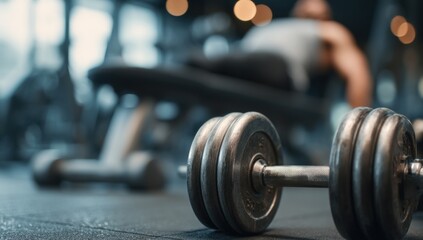 Close-Up of Dumbbell in Gym, Representing Strength, Fitness, and Dedication to Wellness and Active Lifestyle : Generative AI