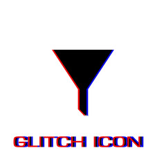 Funnel filter icon flat. Simple pictogram - Glitch effect. Vector illustration symbol
