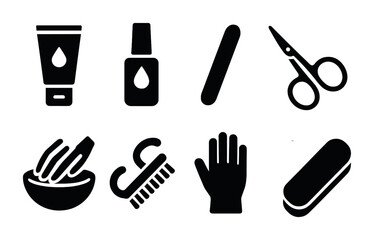 Manicure and pedicure solid icons set – filled, grooming, beauty salon symbols