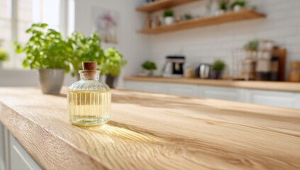 Essential Oil Bottle on Kitchen Counter in Bright Daylight, Representing Wellness and Natural Home Fragrance for Interior Design and Lifestyle Advertising : Generative AI