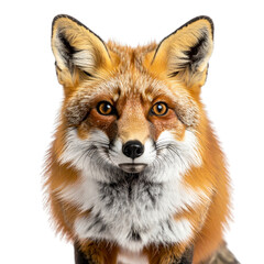 Fototapeta premium A cute young red fox standing wild on a white isolated studio background