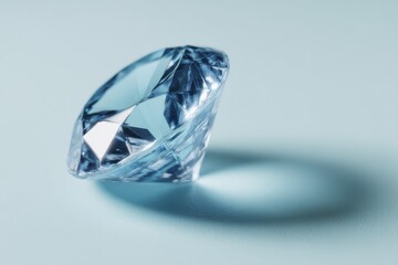 Close-Up of a Sparkling Blue Diamond on Light Blue Surface, Symbolizing Luxury and Investment Opportunities : Generative AI