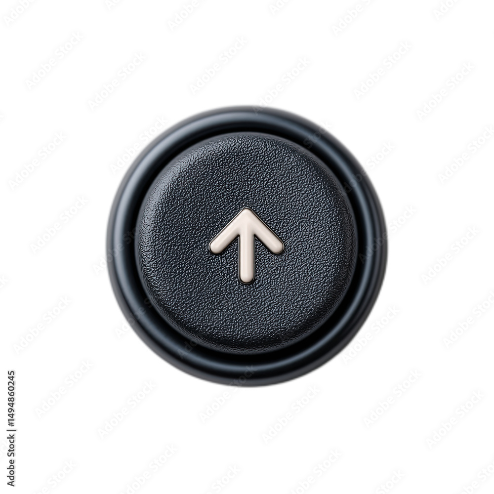 Poster black round button with up arrow symbol modern technology interface design element