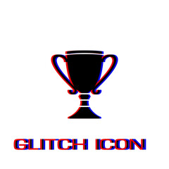 Cup trophy icon flat. Simple pictogram - Glitch effect. Vector illustration symbol