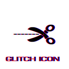 Cut icon flat. Simple pictogram - Glitch effect. Vector illustration symbol