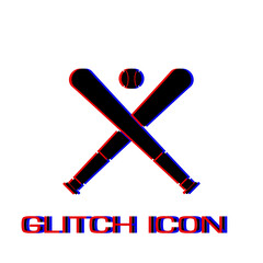 Baseball icon flat. Simple pictogram - Glitch effect. Vector illustration symbol