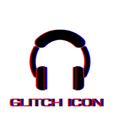 Headphones icon flat. Simple pictogram - Glitch effect. Vector illustration symbol