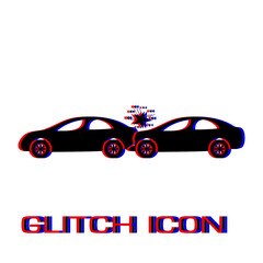 Car accident icon flat. Simple pictogram - Glitch effect. Vector illustration symbol