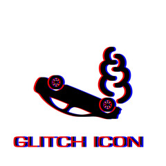 Crash car icon flat. Simple pictogram - Glitch effect. Vector illustration symbol