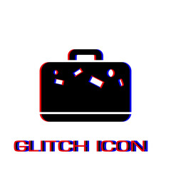 Travel bag icon flat. Simple pictogram - Glitch effect. Vector illustration symbol