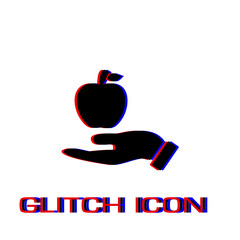 Apple in hand icon flat. Simple pictogram - Glitch effect. Vector illustration symbol