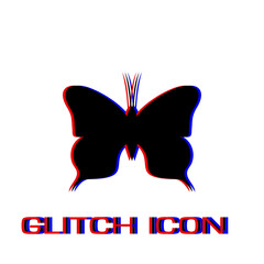 Butterfly icon flat. Simple pictogram - Glitch effect. Vector illustration symbol