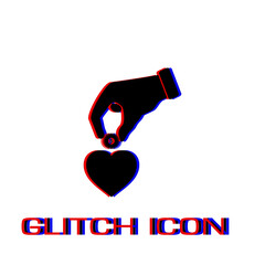Love for money icon flat. Simple pictogram - Glitch effect. Vector illustration symbol