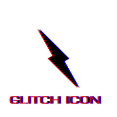 Thunder icon flat. Simple pictogram - Glitch effect. Vector illustration symbol