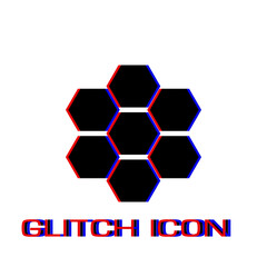Honeycomb icon flat. Simple pictogram - Glitch effect. Vector illustration symbol