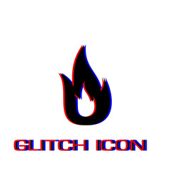 Fire icon flat. Simple pictogram - Glitch effect. Vector illustration symbol