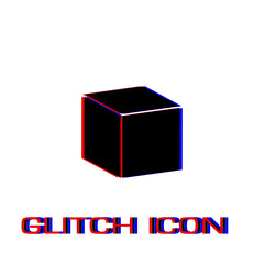 Cube icon flat. Simple pictogram - Glitch effect. Vector illustration symbol