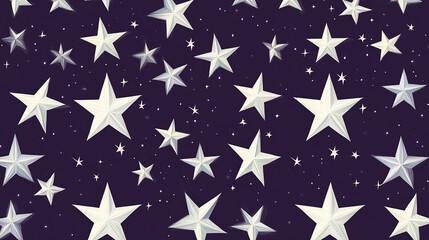 White Star Pattern on Dark Sky. Cute Nighttime Celestial Background