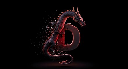 Naklejka premium Dragon letter D explodes in fiery destruction