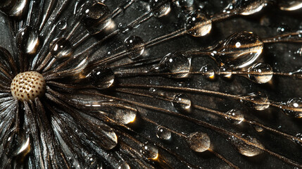 Krople wody na dmuchawcu, abstrakcyjne tło generative ai 