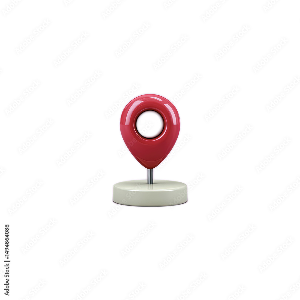 Poster red 3d location pin marker on stand perfect for navigation apps and maps
