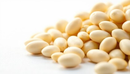Close-up of white beans against stark white backdrop, healthy, culinary, harvest