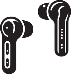 Black and White Vector Illustration of Wireless Earbuds, Minimalist In-Ear and Open-Fit Design

