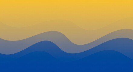 Abstract wavy landscape with gradient colors transitioning from a golden yellow to deep blue