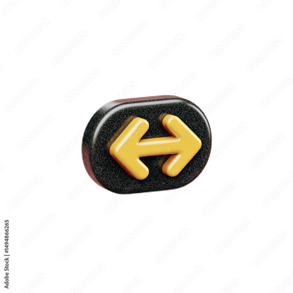 Poster 3d render of glossy yellow double arrows on a black oval button perfect for web design or app interf