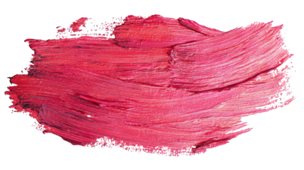 Close up of a pink paint brush stroke art isolated on transparent background.png white backgroundparent background