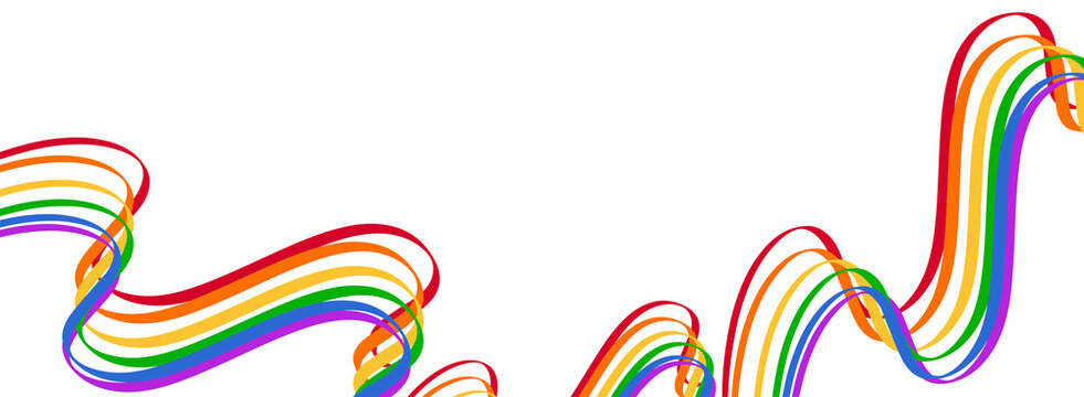Colorful rainbow wave LGBT pride month background decoration border design 