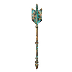 A Bronze Arrow with Ancient Greek Meander Patterns Isolated on Transparent Background