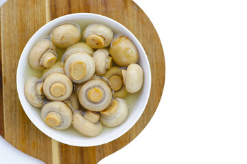 Champignon mushrooms in brine. Canned champignon mushrooms whole