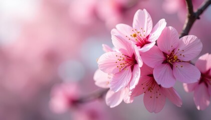 Delicate pink sakura blossoms in full bloom, intricate petal details , texture, pattern, fabric