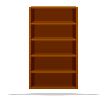 Empty wooden bookcase vector isolated illustration