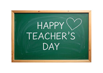 Fototapeta premium A celebratory Teachers' Day asset featuring a blackboard with the handwritten message 'Happy Teacher's Day'; isolated on a transparent background; PNG