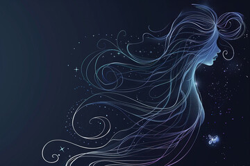 Abstract composition with concept of Virgo zodiac sign symbol, abstract vivid composition consists of fictional unreal fantastic vision on background