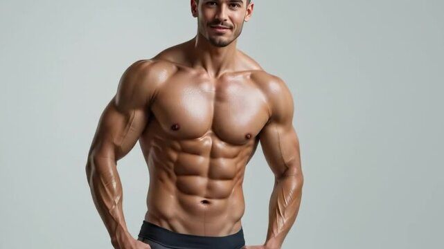 Fitness or bodybuilder male model posing flexing and muscle portrait in studio health for fitness goal