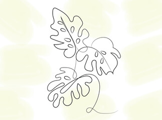 Obraz premium Elegant Continuous Line Drawing of Monstera Leaves on Pale Green Background