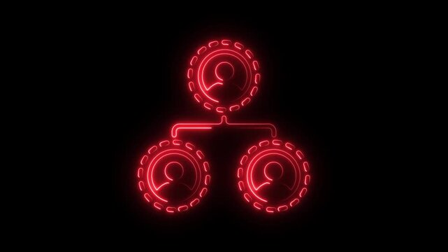 Neon lit organizational chart animation of leadership and team hierarchy on black background